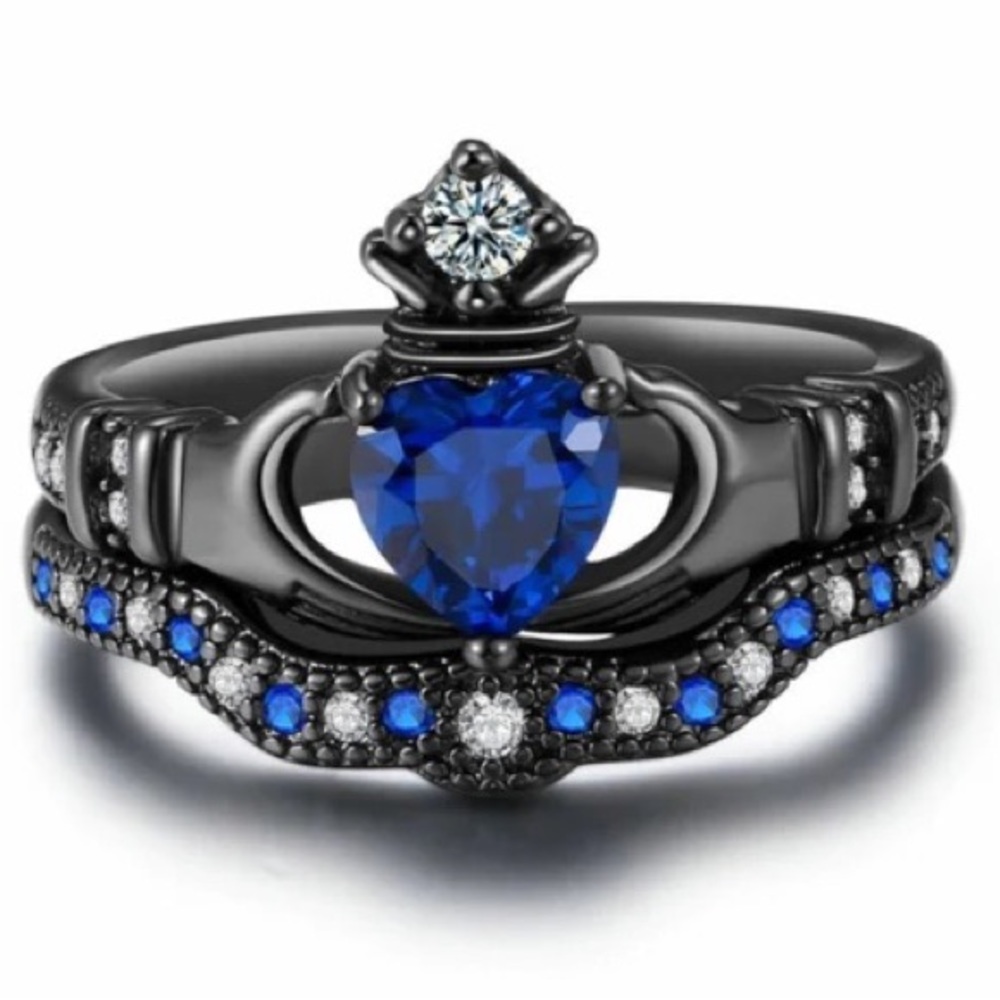Charm Couple Ring Stainless Steel Ring Blue Zircon Women's Ring